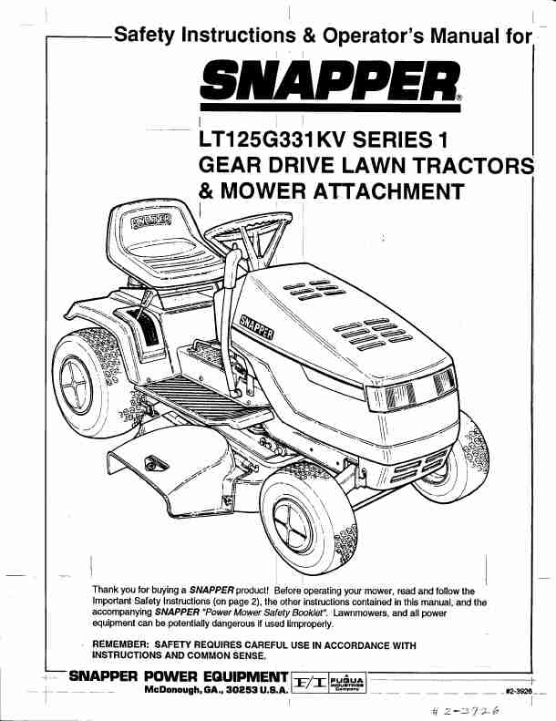Snapper Lawn Mower LT125G331KV Series 1-page_pdf